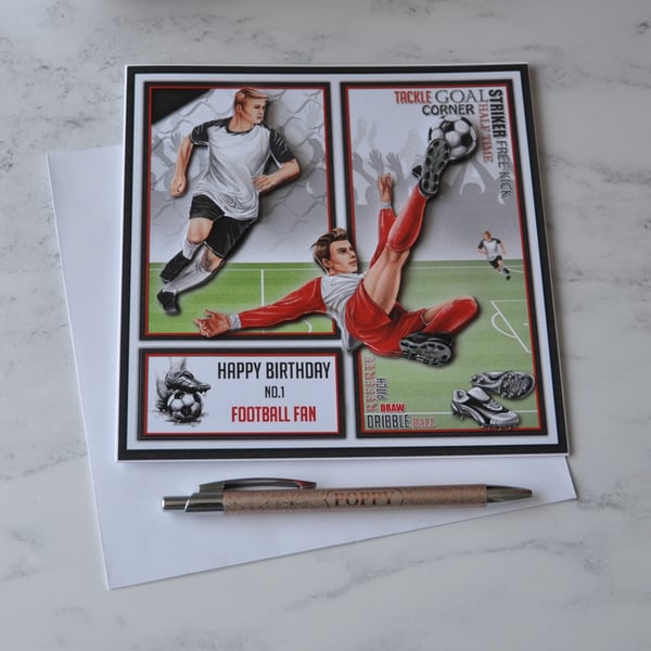 Happy Birthday No. 1 Football Fan Soccer Striker Red 3D Luxury Handmade Card