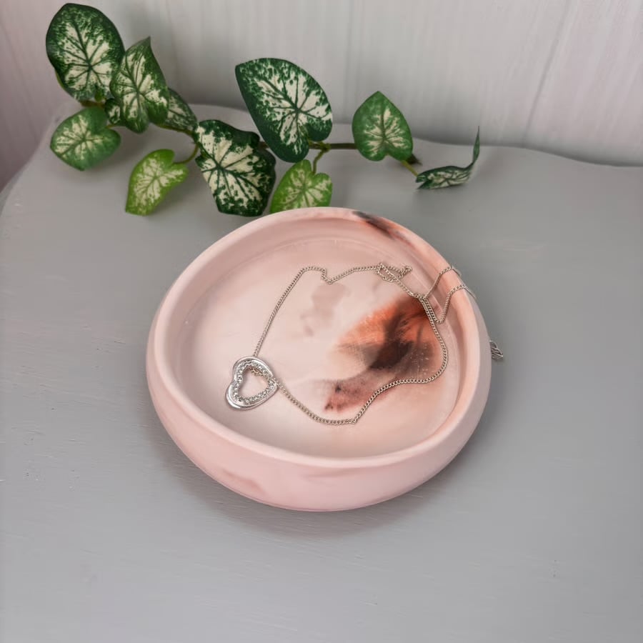 Blush Marbled Round Trinket Tray - Handmade Jewellery Dish