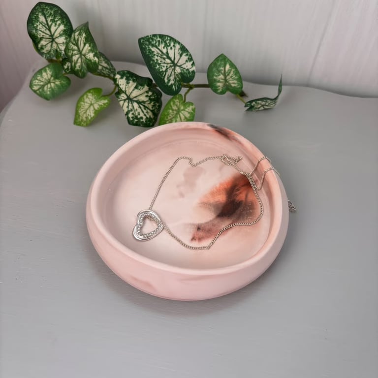 Blush Marbled Round Trinket Tray - Handmade Jewellery Dish