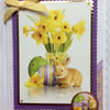 3D Luxury Handmade Card Easter Just for You Rabbit Eggs and Daffodils