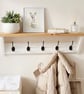 Handmade White Coat Rack with Pine Shelf, Black Hooks Hallway Entryway Storage