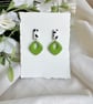 White and Abstract Black with Green Polymer Clay Earrings