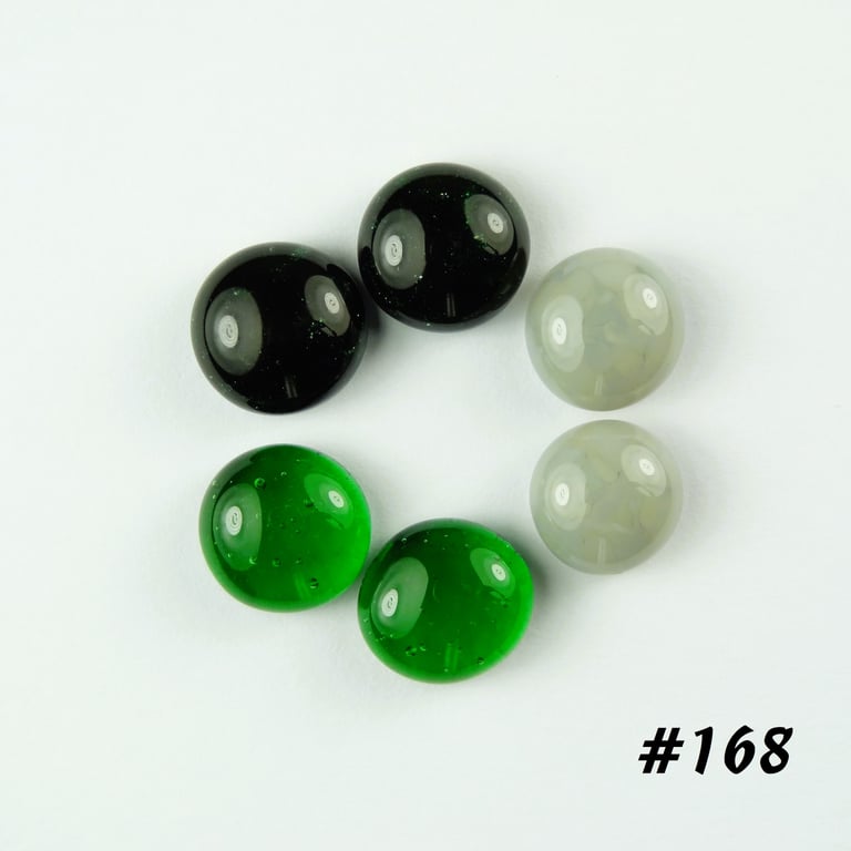 3 pairs of handcrafted fused glass round cabochons, 1cm (168)