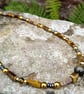 Mens Tiger Eye & Hematite Necklace 21 Inch, Natural Gemstone Beaded Jewellery 