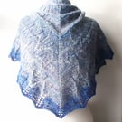 Lacy Shawl, Handspun Knitted Blues- Merino Wool, Bamboo & Recycled Sari Silk