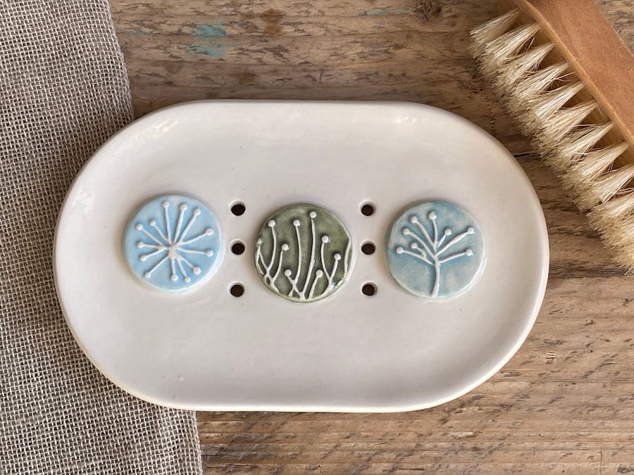 Handmade Botanical Ceramic Soap Dish