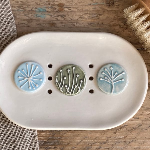 Handmade Botanical Ceramic Soap Dish