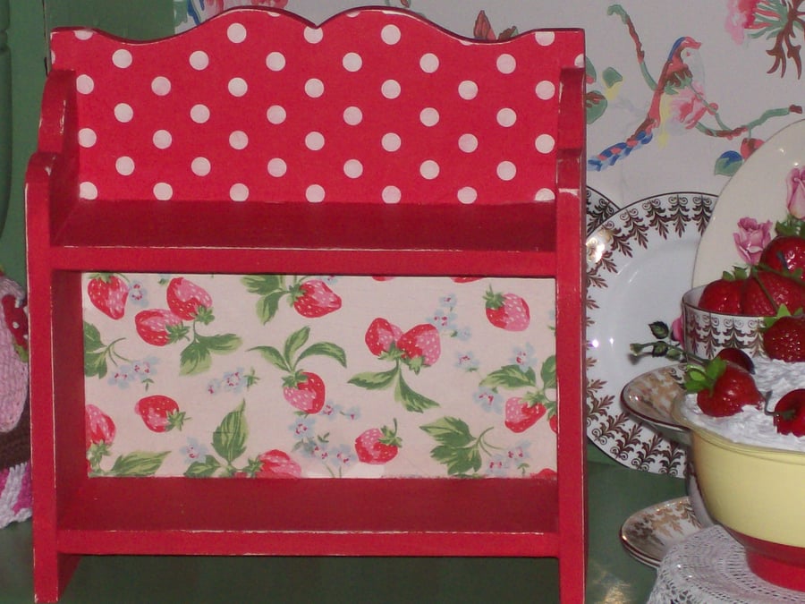 Handcrafted Wooden Shelf Storage Unit made using Cath Kidston Design Strawberry 