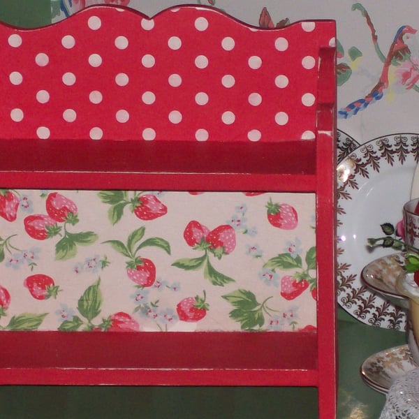 Handcrafted Wooden Shelf Storage Unit made using Cath Kidston Design Strawberry 