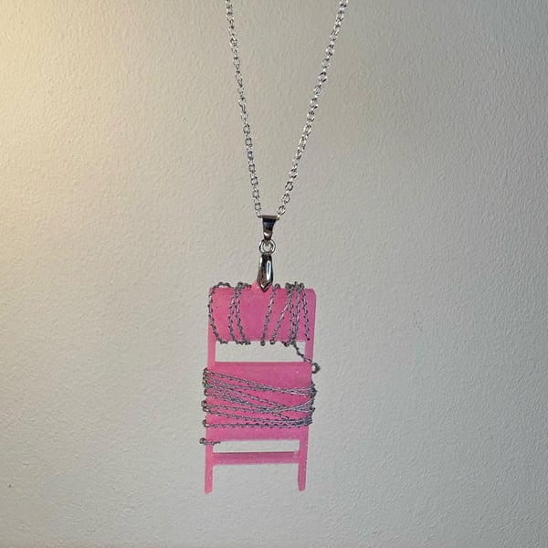 Pink Barbed Wire Chair Necklace: Handmade Wrestling Jewelry