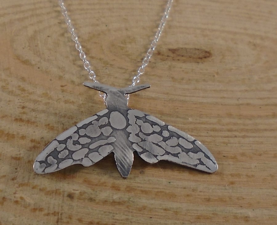 Sterling Silver Etched Moth Necklace