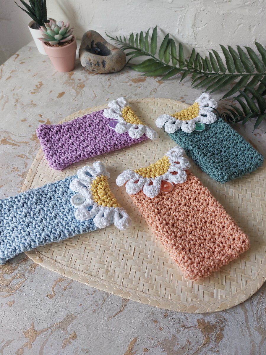 Crochet Cotton Daisy Glasses Case, Phone Case 