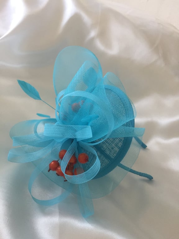 Clementine - Turquoise & Orange Berry Fascinator Mini Hat