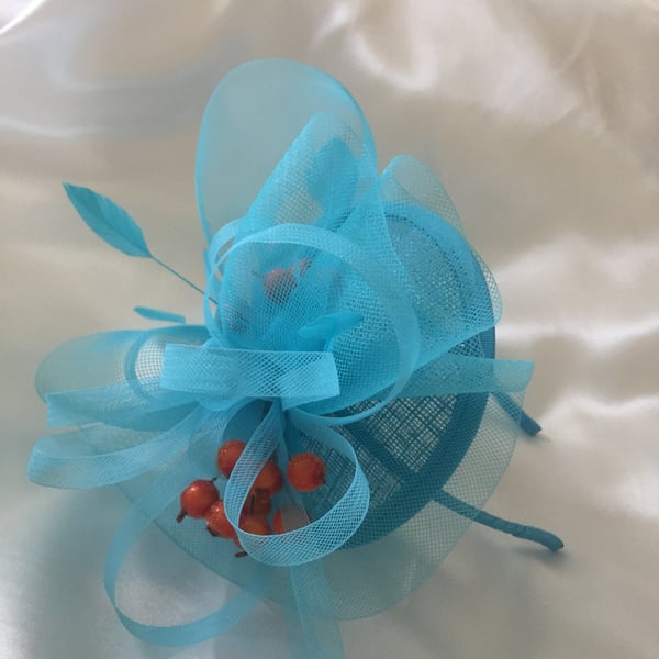 Clementine - Turquoise & Orange Berry Fascinator Mini Hat