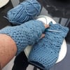 Chunky blue crochet fingerless gloves