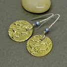 Textured Brass Disc Earrings on Sterling Silver Earwires