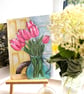 Original Pink Tulip Watercolour Painting, A5 Floral still life with mount
