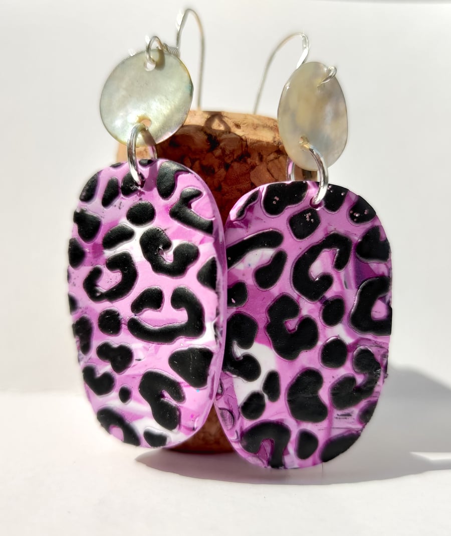 Purple  leopard print organic dangle earrings