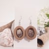 Beige Resin with Foil and Small Wooden Bead Pendant Earrings