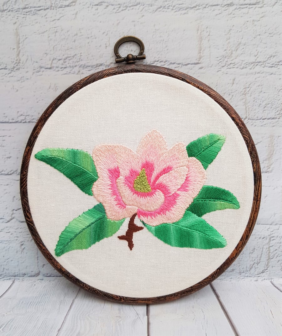 Magnolia Flower Hand Embroidery Hoop for Flower Lovers