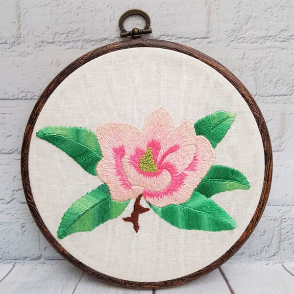 Magnolia Flower Hand Embroidery Hoop for Flower Lovers