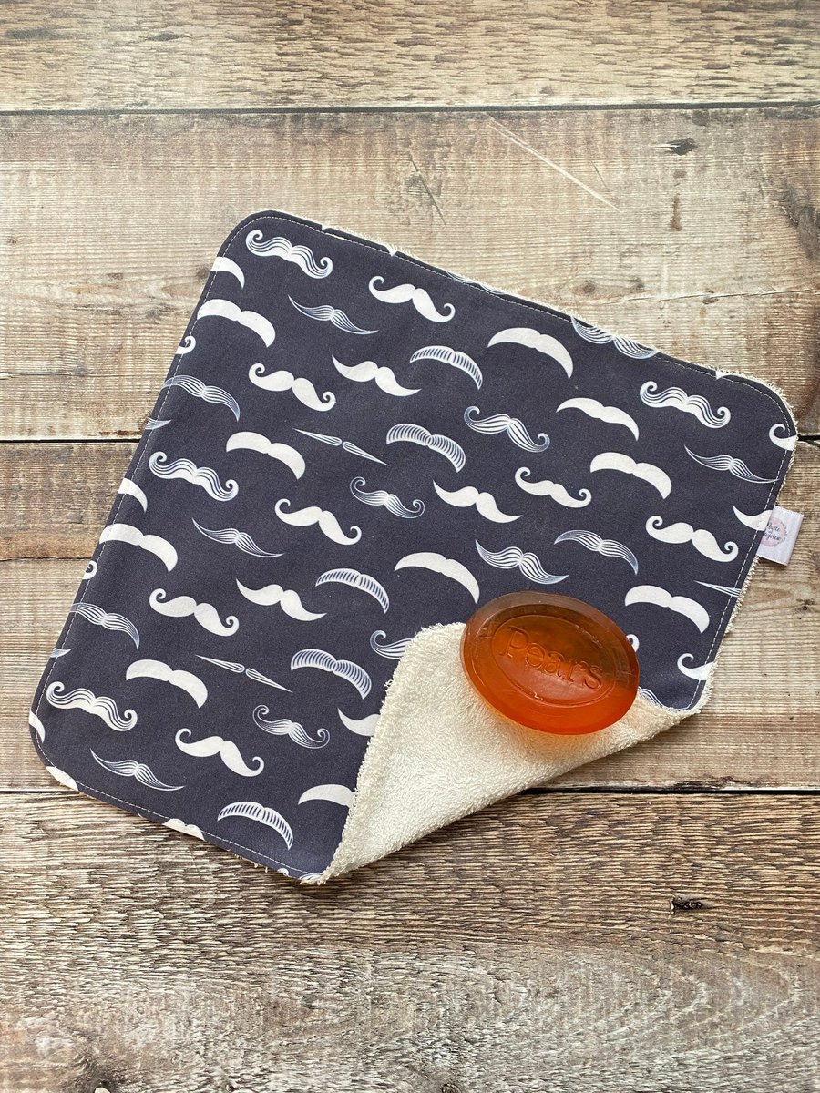 Organic Bamboo Cotton Wash Face Wipe Cloth Flannel Grey Charcoal Moustache