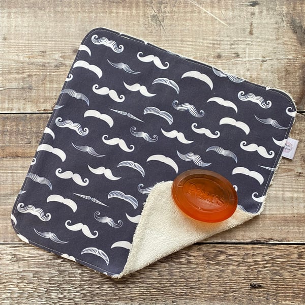 Organic Bamboo Cotton Wash Face Wipe Cloth Flannel Grey Charcoal Moustache