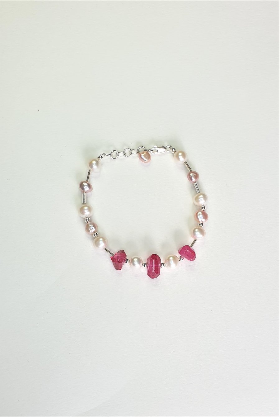 Pink Topaz, Freshwater Pearl And Sterling Silver Extendable Statement Bracelet
