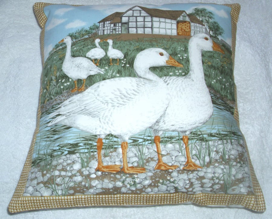 On the Farm Geese by the waters edge cushion