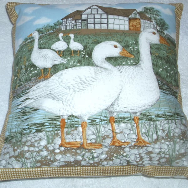 On the Farm Geese by the waters edge cushion