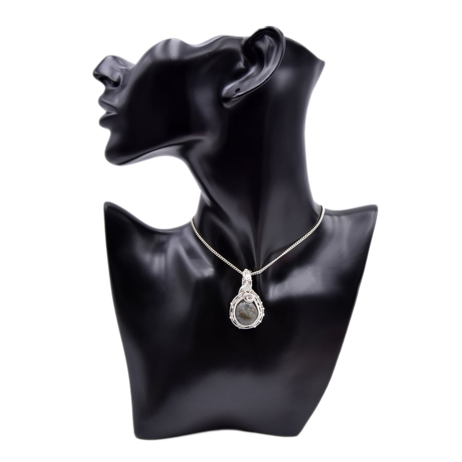 Pendant - labradorite wire wrapped in silver plated copper wire