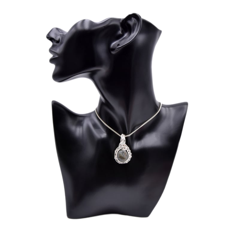 Pendant - labradorite wire wrapped in silver plated copper wire