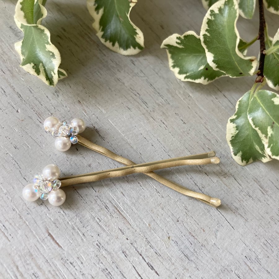 Two Beaded Hair Pins with Swarovski pearls and crystal