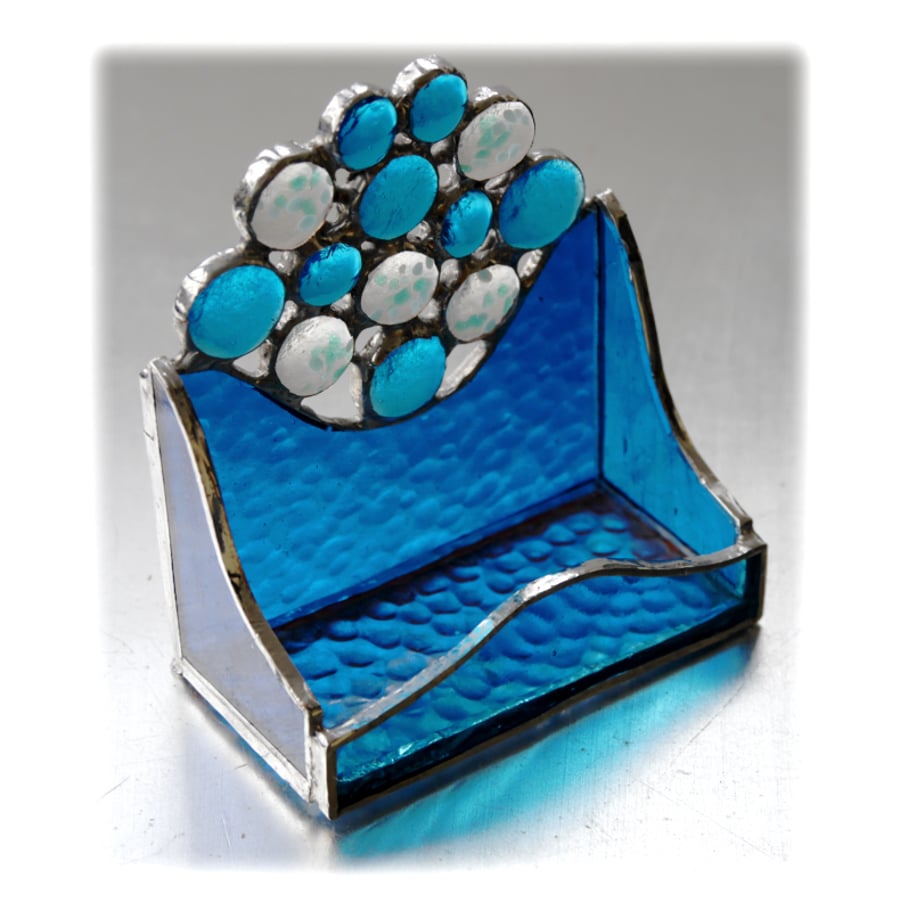 Business Card Holder Handmade Stained Glass Turquoise 008