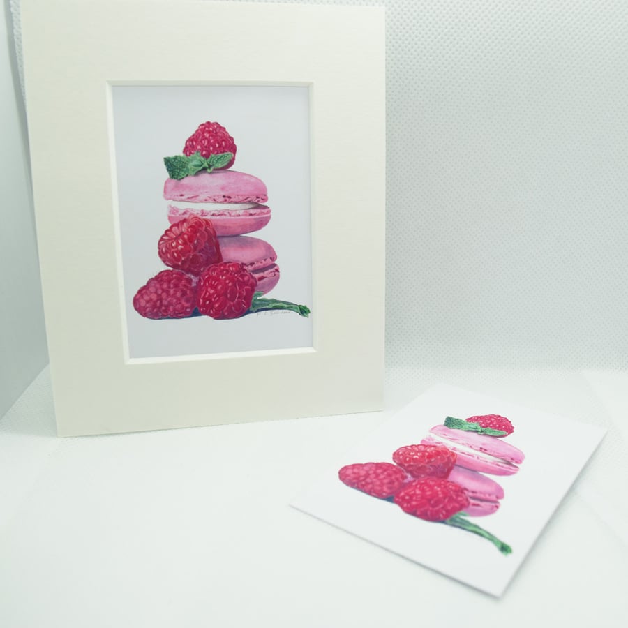 Raspberries & Macarons ACEO Giclee Art Print, Food Art, Artist Trading Card