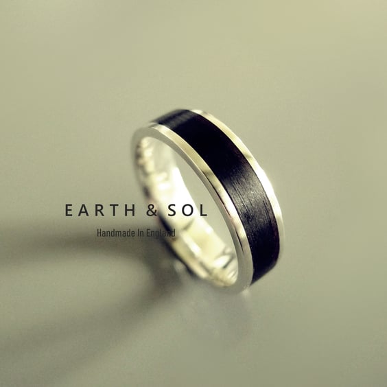 Wood Ring. Ebony Wood With Sterling Silver. Wedding Ring Men's Ring