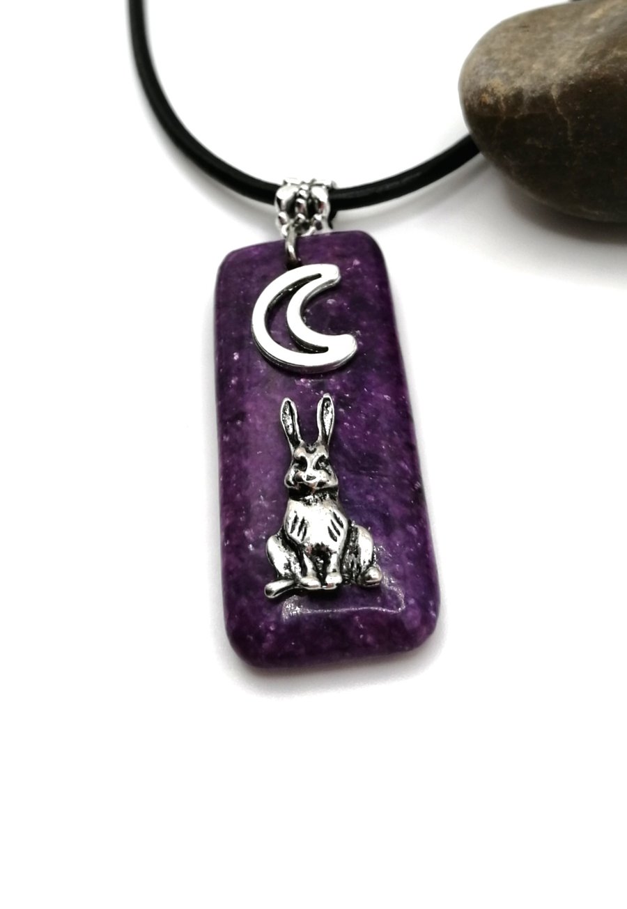 Lepidolite Hare and Moon Necklace