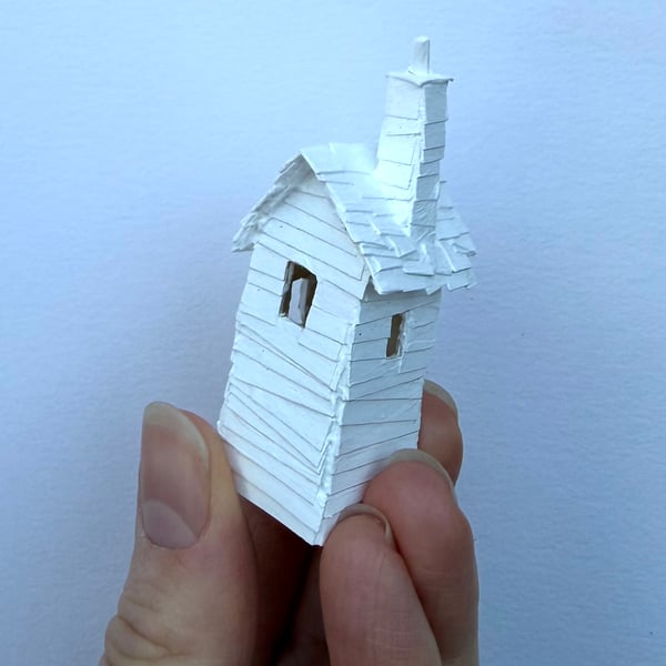 Tiny White House, Cute Whimsical Miniature Home Decor