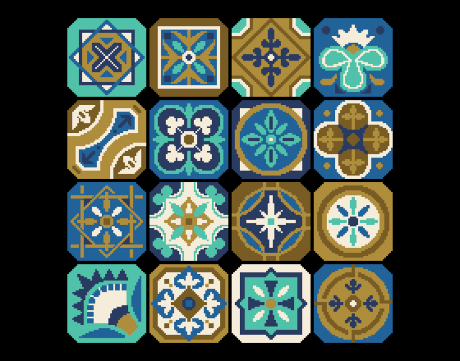 264 - Blue Moroccan Tiles Cross Stitch Pattern: Ottoman Folk Art (PDF Chart)