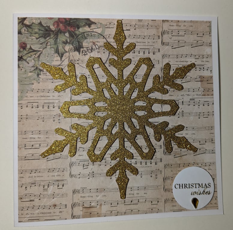 Christmas Card gold glitter snowflake - can be personalised