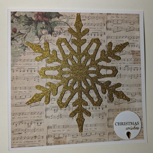Christmas Card gold glitter snowflake - can be personalised