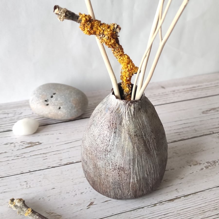 Hand Built Pear Shaped Bud Vase, Hand Painted Clay Vessel, Wabi Sabi Decor
