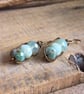 Sage & Mint Green Czech Glass Bead Earrings. Wirework Earrings in Antiqued Brass - Image 4