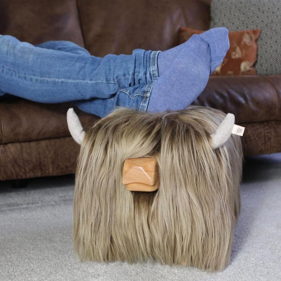 Fluffy Highland Cow Footstool Honey Folksy