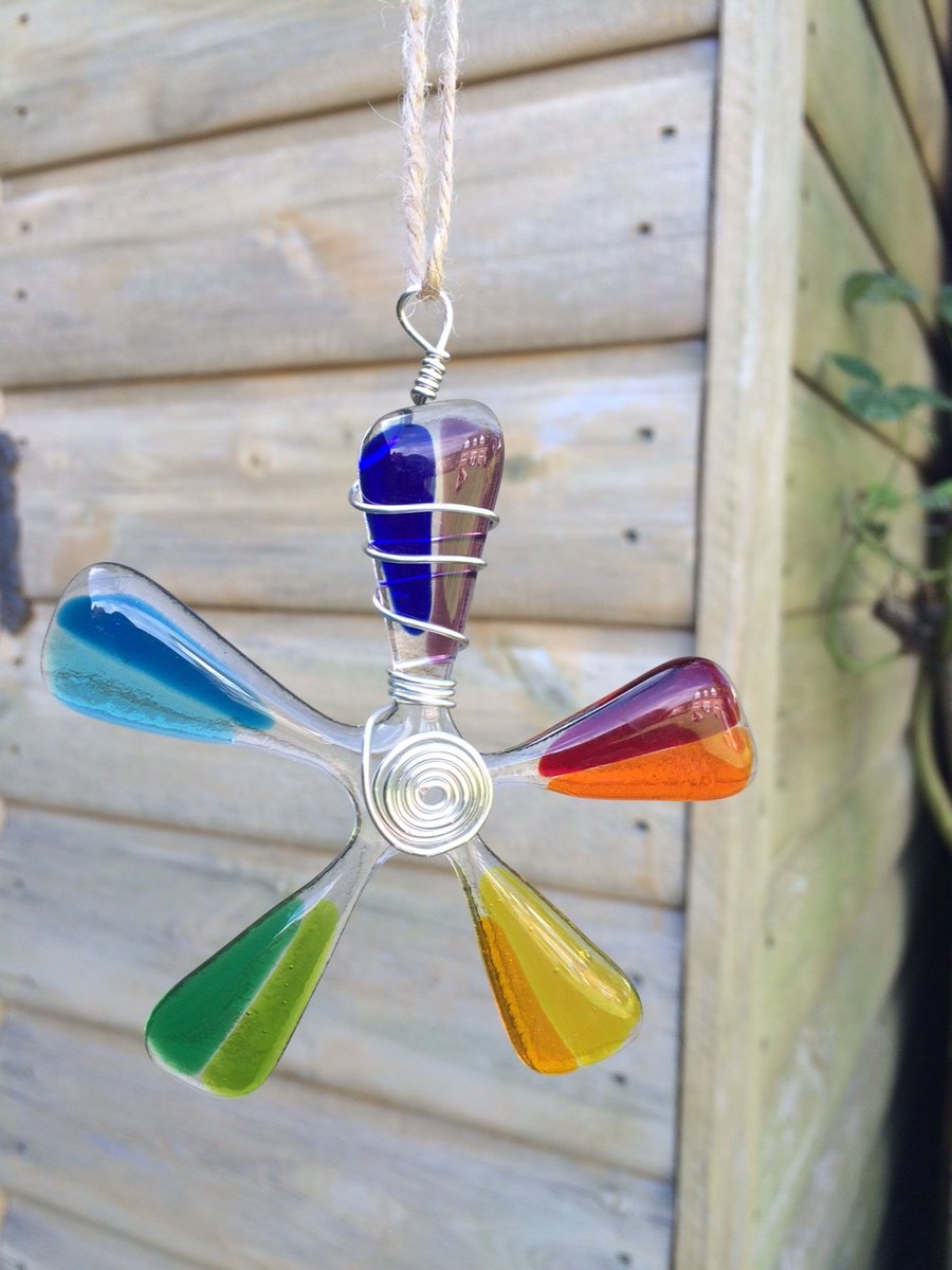 Handmade Rainbow Wire Wrapped Fused Glass Flowers