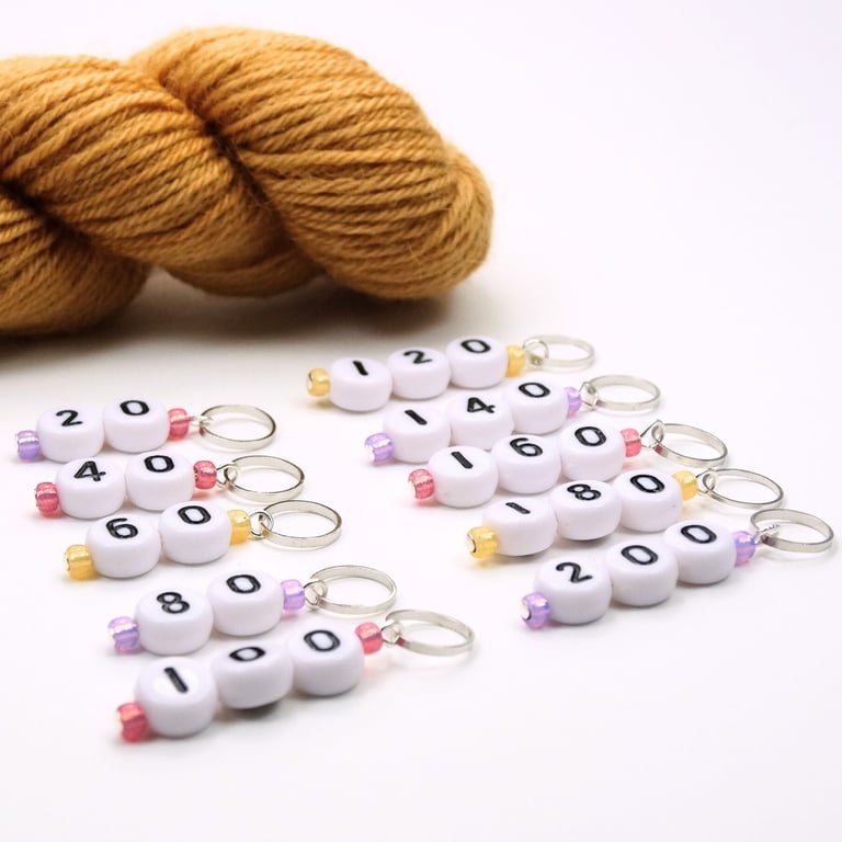 Number Stitch Marker Set: Fairy Garden Numbered Counting Stitch Markers 20-200 (