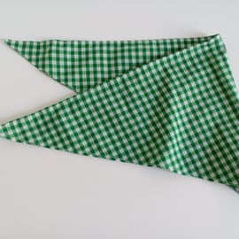 Dog Bandana, med size, 16"-22",  green gingham, neckerchief style