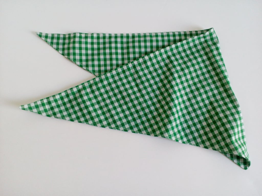 Dog Bandana, med size, 16"-22",  green gingham, neckerchief style