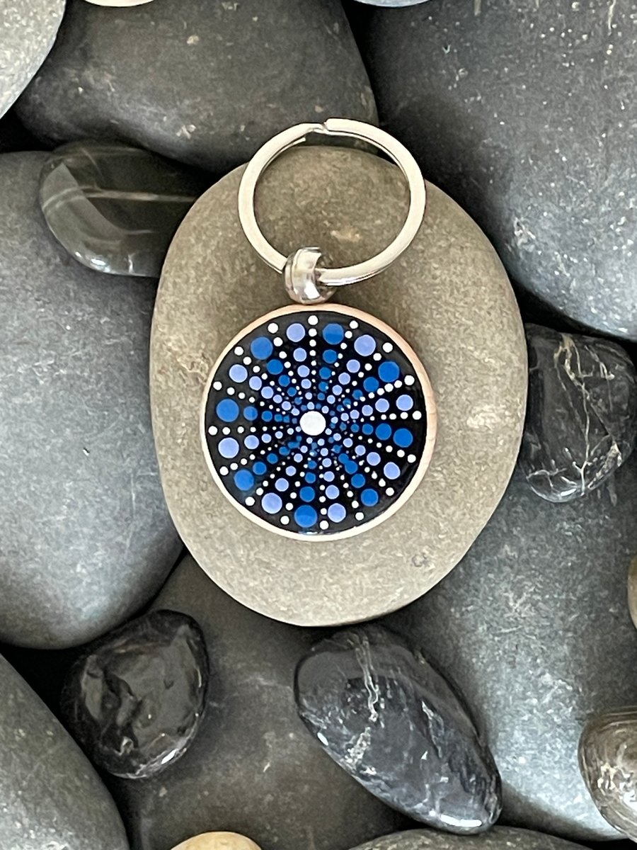 Hand Painted Keyring Mandala Acrylic Painting on Wood Original & Unique