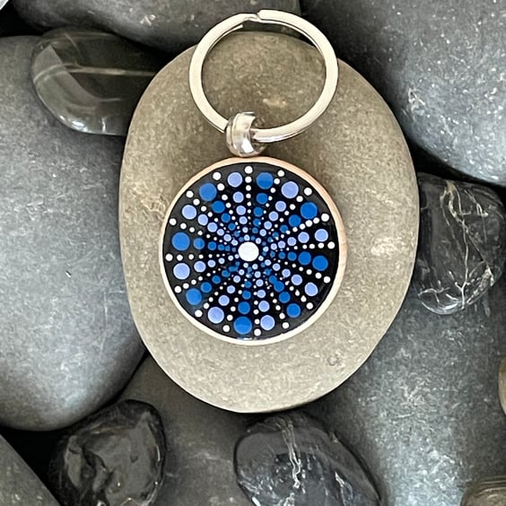 Hand Painted Keyring Mandala Acrylic Painting on Wood Original & Unique